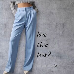 MISSGUIDED belted pleated cigarette trousers high waist baby blue pants women 6
